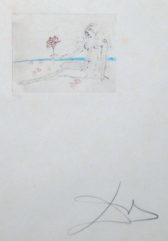 Salvador Dali, 1904-1989, Aquarell über Radierung, Vignette zur Serie Poemes secret d'Apollinaire von 1967, auf Japanpapier, num. 29/95, ca. ...