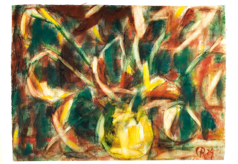 Christian Rohlfs, 1849 Niendorf/Leezen - 1938 Hagen, Verwelkte Callas in Vase, Wassertempera auf Papier, rechts unten monogrammiert und datiert 24, ...