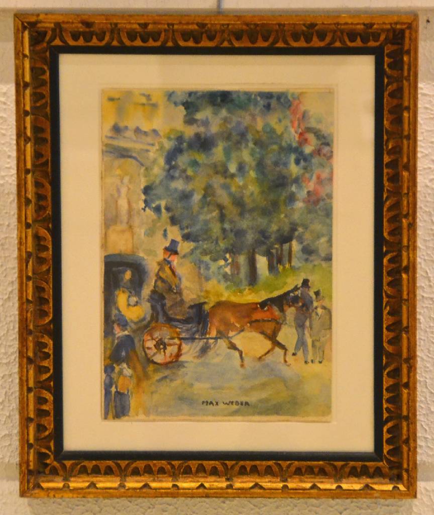 Detail a: Max Weber, 1881-1961, Droschke im Park, Aquarell/Papier, mittig signiert, ca. 30.5x21 cm, unter Glas, Rahmen