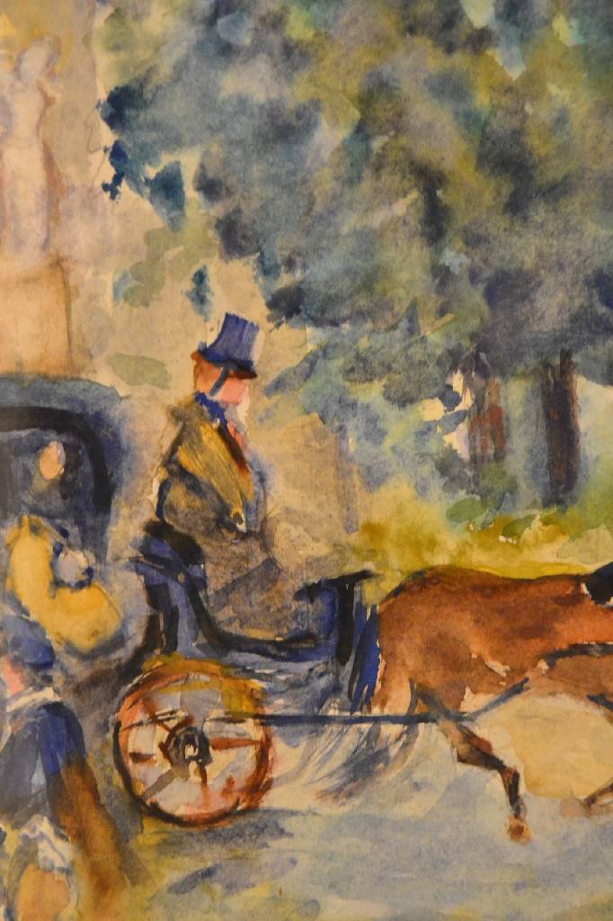 Detail c: Max Weber, 1881-1961, Droschke im Park, Aquarell/Papier, mittig signiert, ca. 30.5x21 cm, unter Glas, Rahmen