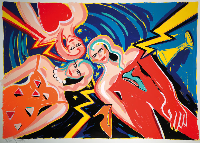 Elvira Bach, geb. 1951 Berlin, Farbserigraphie, handsigniert und num. 68/90, ca. 70x100cm, seitlich rechts außerhalb der Darstellung leicht ...