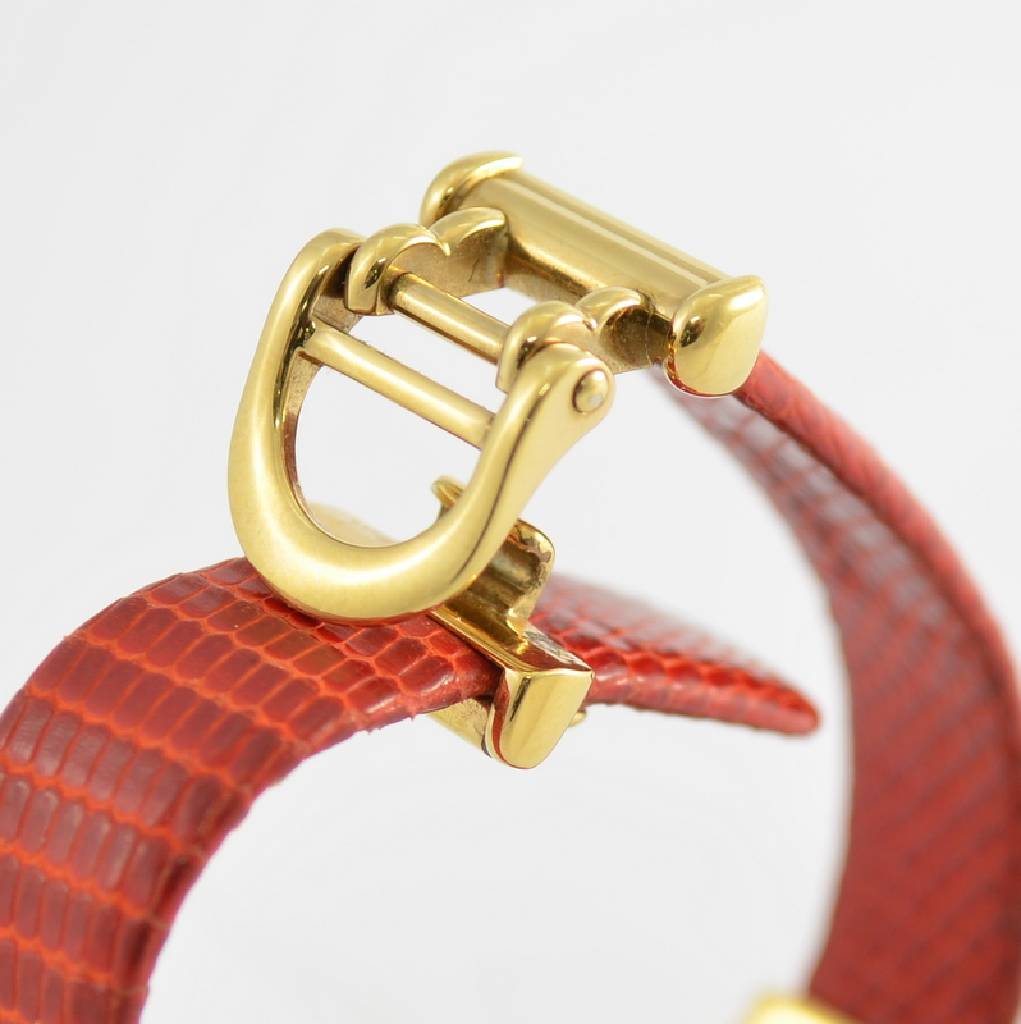 Detail b: TABBAH Damenarmbanduhr Copacabana, Schweiz um 1995, verg. Metallgeh. inkl. Lederband, Boden 4-fach verschr., quartz, Mineralgl., emailfarb. Zifferbl. ...