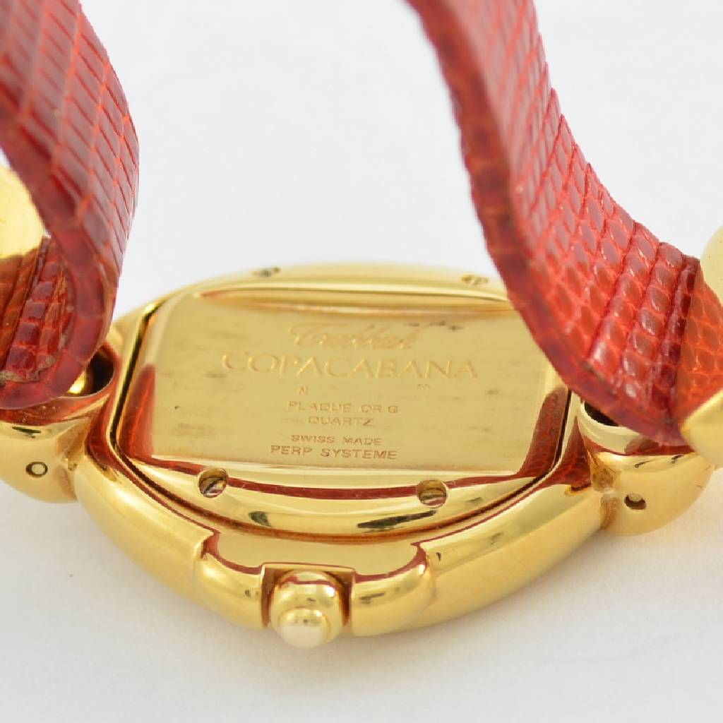 Detail c: TABBAH Damenarmbanduhr Copacabana, Schweiz um 1995, verg. Metallgeh. inkl. Lederband, Boden 4-fach verschr., quartz, Mineralgl., emailfarb. Zifferbl. ...