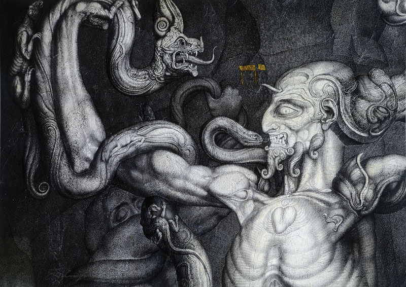 Ernst Fuchs, geb. 1930 Wien, Konvolut aus drei Giclees auf Leinwand, "Die Errettung Adams", "Der Anti-Laokoon", "Die ...
