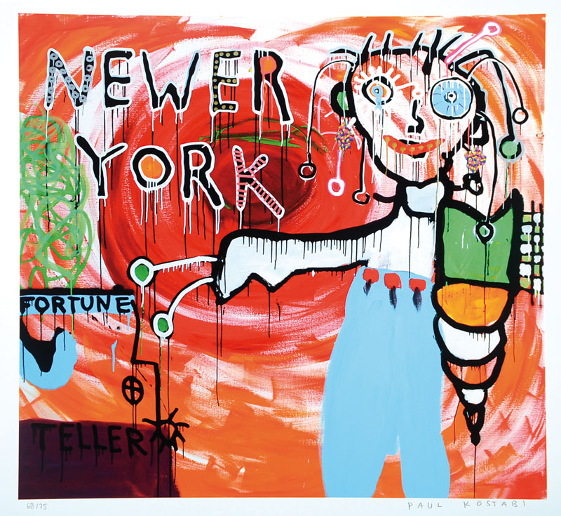 Paul Kostabi, geb. 1962, "Newer York", Giclee auf schwerem handgemachtem Baumwollpapier, handsigniert und nummeriert 68/75, ca. 58x61 cm