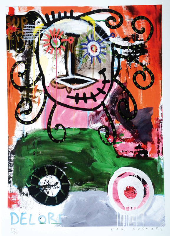 Paul Kostabi, geb. 1962, "Delorean", Giclee auf schwerem handgemachtem Baumwollpapier, handsigniert und nummeriert 27/75, ca. 61x42,5 cm