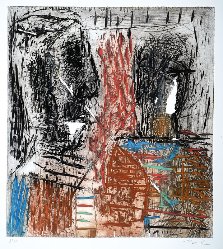 Martin Bissiere, geb. 1962, Farbradierung, "Grosse tête", handsigniert und nummeriert 8/30, ca. 76x57 cm