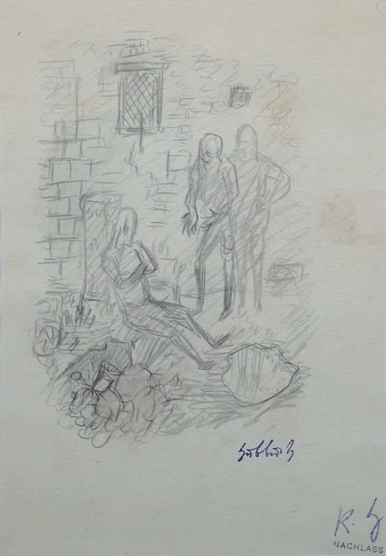 Karl Hubbuch, 1891-1979, Bleistiftzeichnung, wohl 1915-1920, Stempelsignatur, Nachlassstempel, ca. 21x16,5 cm, unter Glas gerahmt