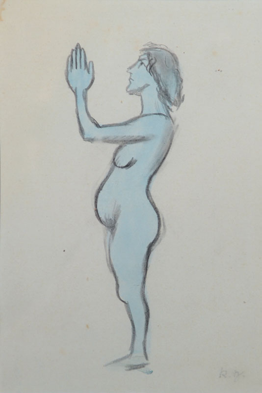 Karl Hubbuch, 1891-1979, Aquarell über Bleistiftzeichnung, wohl 1912, monogrammiert, Nachlassstempel, ca. 20,2x14,6 cm, unter Glas gerahmt