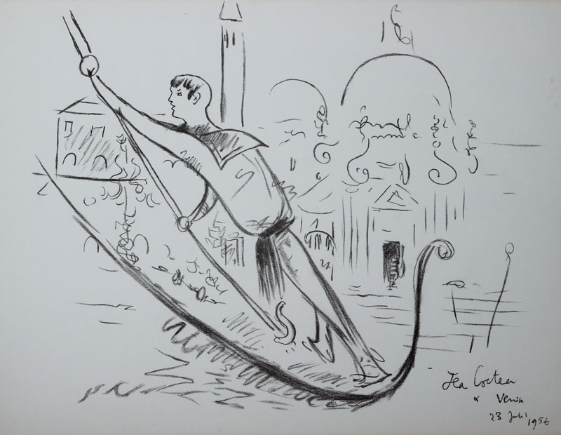 Jean Cocteau, 1889-1963, Farblithographie aus: Wandmalereien aus Villefranche und Menton, Mourlot Paris 1956, im Druck signiert und datiert, Blattgr. ...