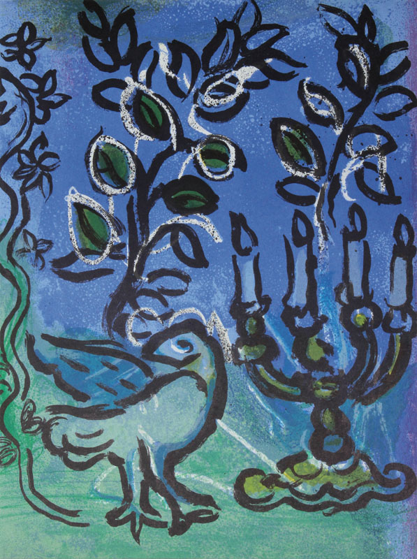 Marc Chagall, 1887-1985, "Der Kerzenleuchter", Farblithographie aus: Glasmalereien für Jerusalem, Mourlot Paris 1962, PP, ca. 32,5x24,5 ...