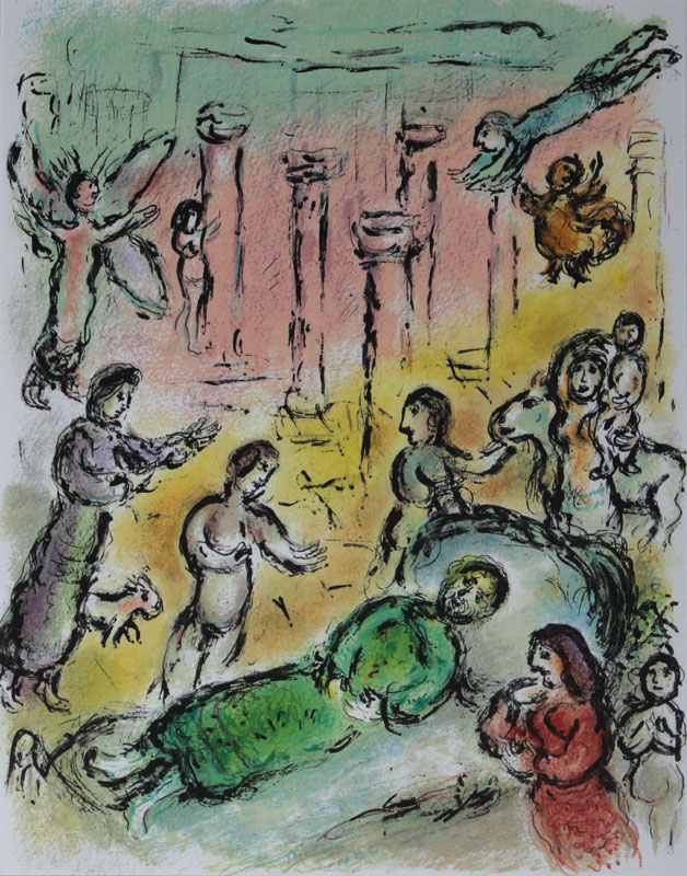Marc Chagall, 1887-1985, Konvolut aus zwei Grano-Farblithographien aus: Die Odyssee, "Athene senkt Odysseus in den Schlaf", "Das Bett ...