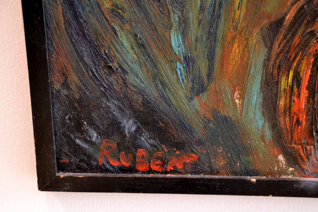 Detail b: Ruben Talberg, geb. 1964, Reiter auf surreal anmutendem Reittier, Öl/Lwd, signiert, ca. 95x73 cm, Rahmen