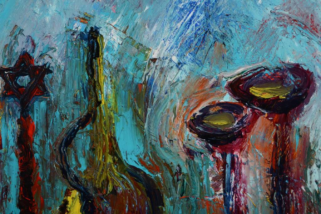 Detail c: Ruben Talberg, geb. 1964, Stillleben mit Davidstern, Karaffe u. Pokalen, Öl/Lwd, rechts unten signiert, ca. 40x50 cm, Rahmen