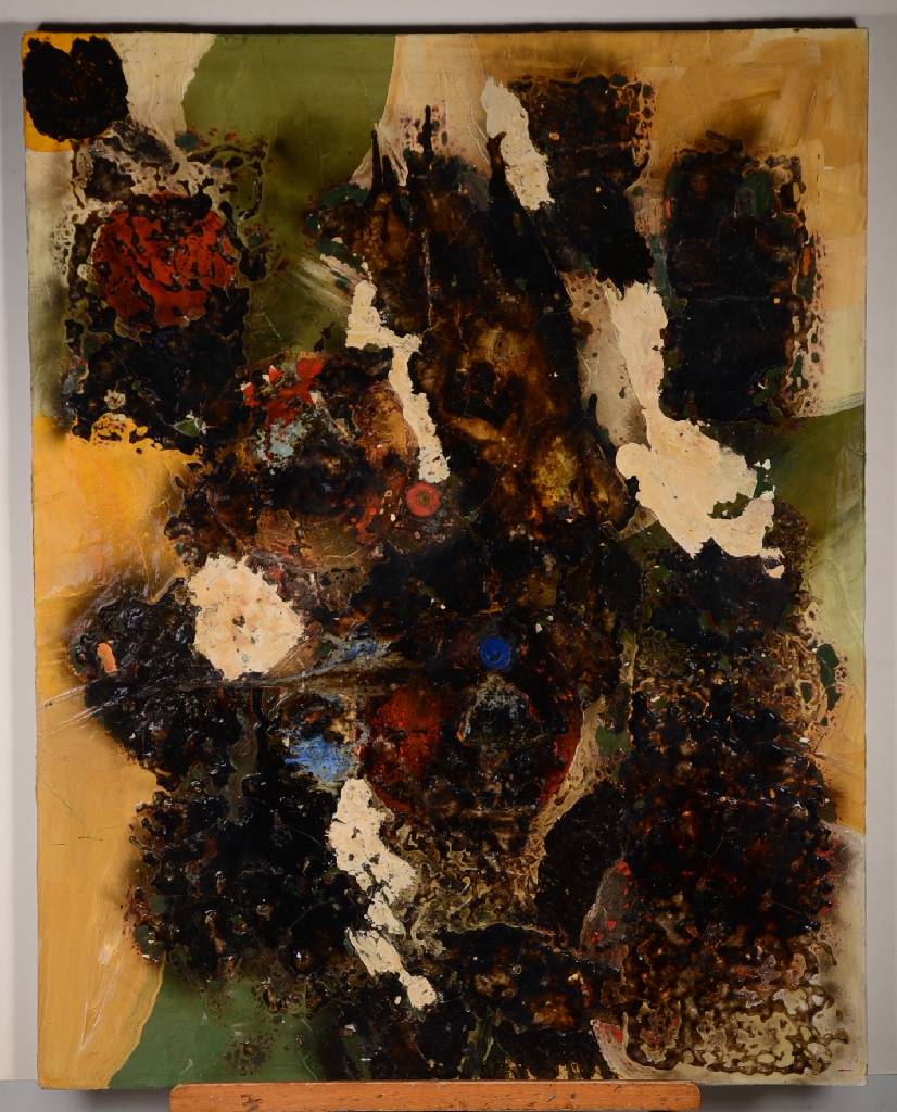 Unbekannter zeitgenössischer Künstler, Abstrakte Komposition, Mischtechnik/Acryl auf Metall, ca. 98,5x78 cm