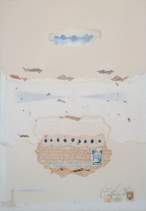 Ricardo Benaim, geb. 1949, Reiseserinnerungen, Reißcollage auf Papier, handsigniert und num. 20/99, ca. 50x35cm, unter Glas, Rahmen