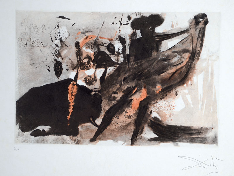 Salvador Dali, 1904-1989, La Tauromachie individuelle, 1966, Farbheligravure mit Pochoir, ca. 29x44cm, auf Japanpapier, signiert bzw. im Papier ...