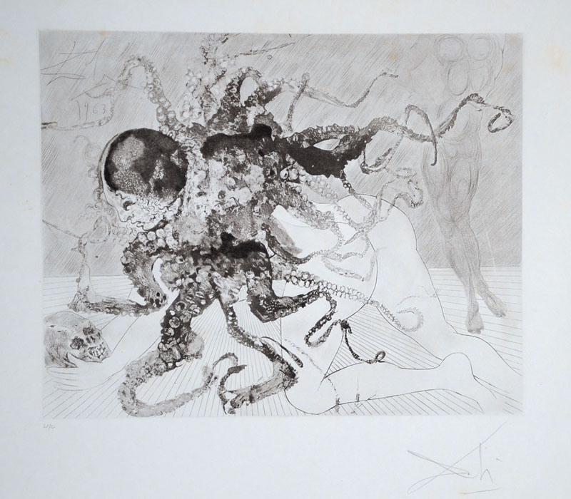 Salvador Dali, 1904-1989, Lithographie, 1963, aus Odysee, hier: Medusa als Oktopus dargestellt, im Wechselspiel von Tod und Leben, bildhaft ...