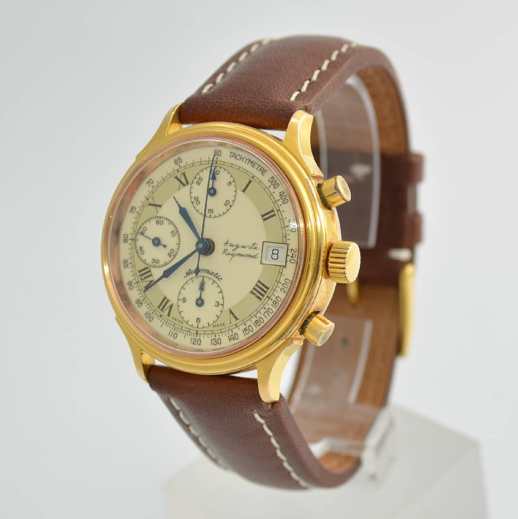 Detail a: AUGUSTE REYMOND Automatik-Chronograph, Schweiz um 1990, verg. Gehäuse, geschr. Edelst.-Boden, 2-farb. Kontrastzifferblatt m. röm. Zahlen, ...