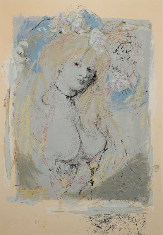 Otto Bachmann, 1915-1996, Akt, Radierung, übermalt mit Aquarell und Gouache,links unten signiert, ca. 52x36cm, unter Glas, Rahmen