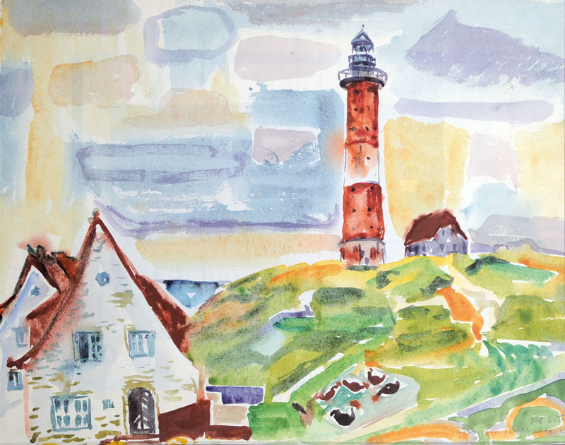 Otto Ditscher, 1903 - 1987 Neuhofen, hier: Aquarell auf Papier, um 1965, rechts unten signiert und datiert, betitelt "Sylt", Leuchtturm mit ...