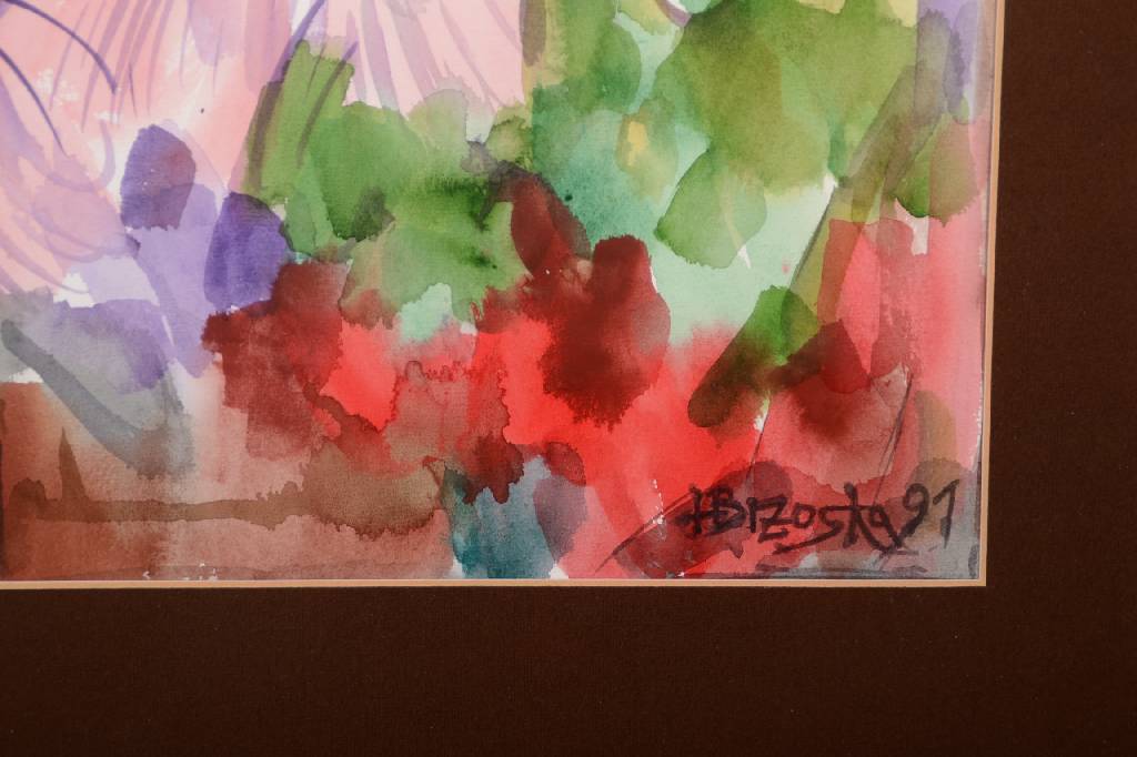 Detail b: Heinz Brzoska, geb. 1942 Kattowice, lebt und arbeitet in Rhodt u. Rietburg, Stillleben mit Blumen, Aquarell auf Papier, rechts unten signiert und ...