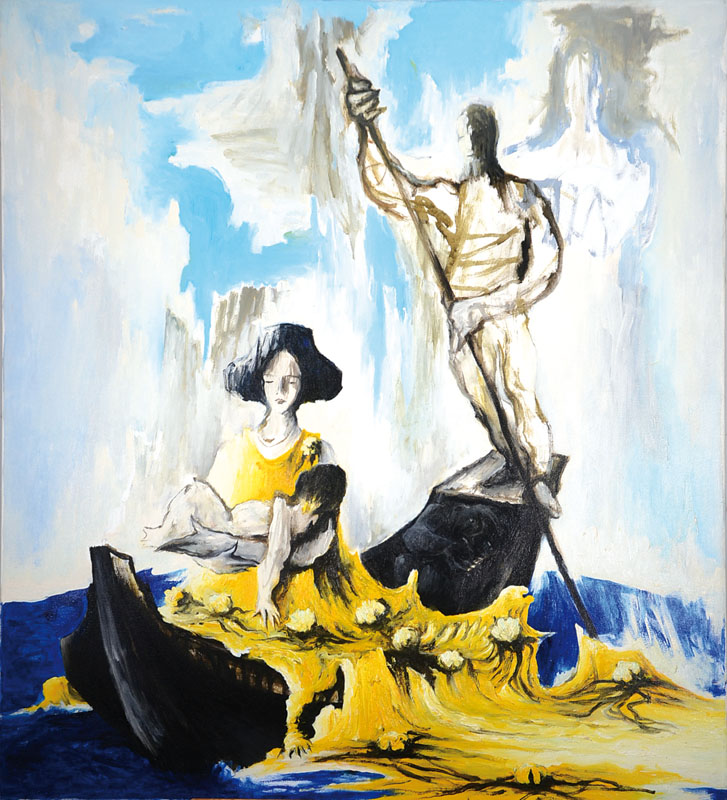 Heinz Seeber, 1930 München - 1998 Triest, "Die Überfahrt", Öl/Lwd., rückseitig signiert und datiert 1987, rückseitig bezeichnet, ca. ...