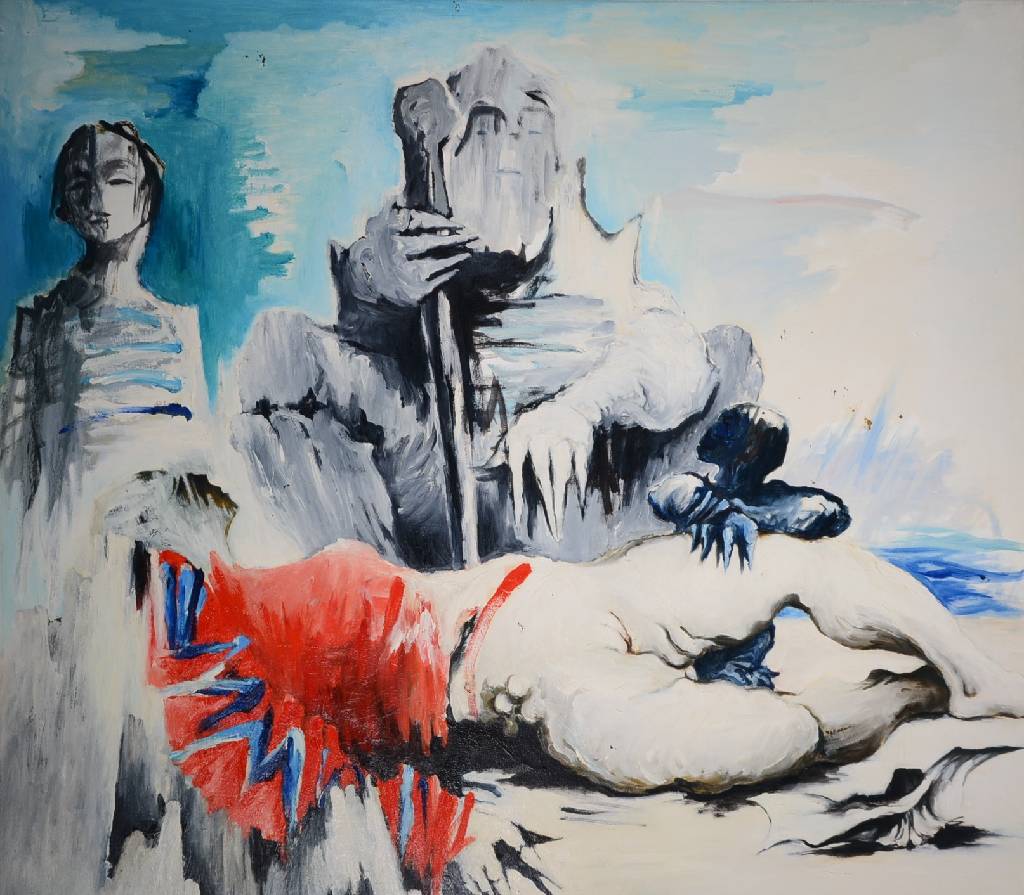 Heinz Seeber, 1930 München - 1998 Triest, "Cassandra", Öl/Lwd., rückseitig signiert und datiert 1986, rückseitig bezeichnet, ca. ...