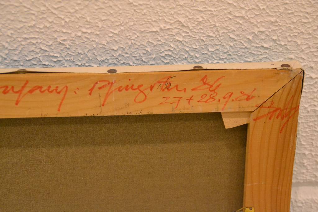 Detail d: Heinz Seeber, 1930 München - 1998 Triest, "Cassandra", Öl/Lwd., rückseitig signiert und datiert 1986, rückseitig bezeichnet, ca. ...
