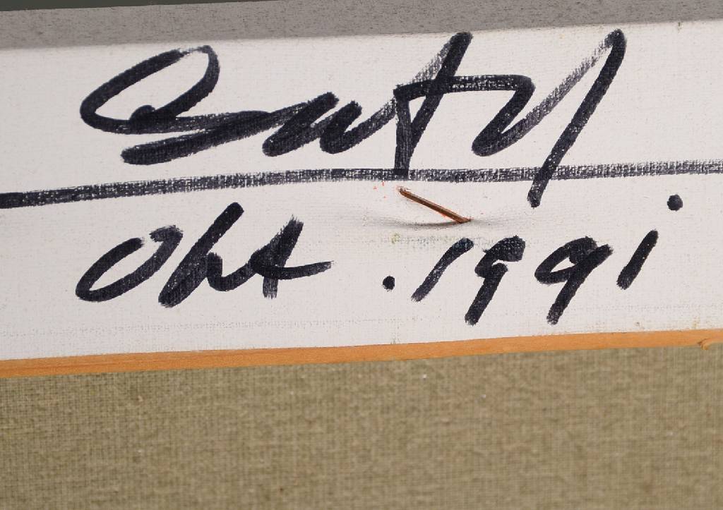 Detail a: Heinz Seeber, 1930 München - 1998 Triest, "Vox damantis in deserto", Öl/Lwd., rückseitig signiert und datiert 1991, rückseitig ...