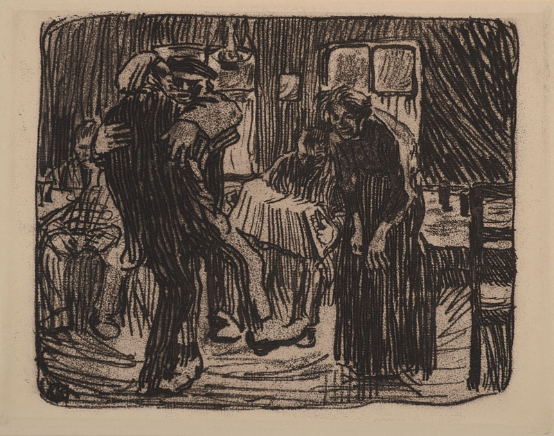 Käthe Kollwitz, 1867-1945, "Hamburger Kneipe", Radierung auf Velin, von Originalplatte von 1901, herausgegeben von A. von der Becke um ...