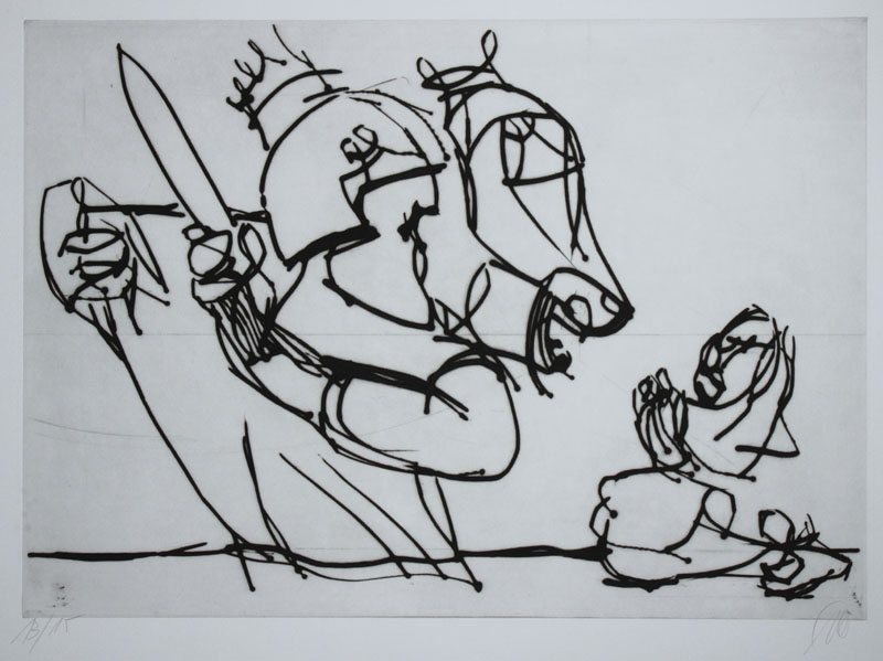 Markus Lüpertz, geb. 1941, Kaltnadelradierung auf dickem Velin, 2008, handsigniert und nummeriert 13/15, Platte ca. 49.5x69,5 cm, Blatt ca. ...