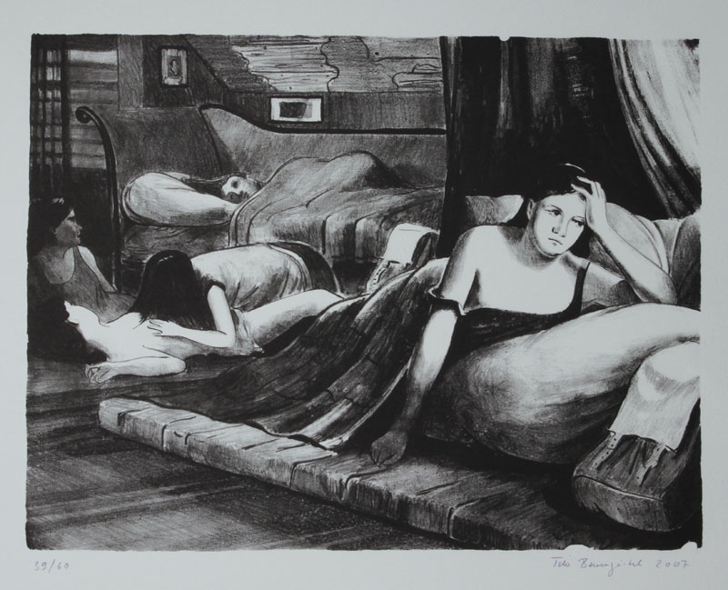 Tilo Baumgärtel, geb. 1972, "Lesben-WG", Lithographie auf Bütten, nach dem gleichnamigen Gemälde, handsigniert und nummeriert 39/60, ...