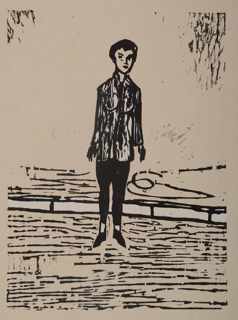 Stephan Balkenhol, geb. 1957, "Stehende", Lithographie auf dickem grauen Kupferdruckpapier, 2004, handsigniert, ca. 76x56.5 cm