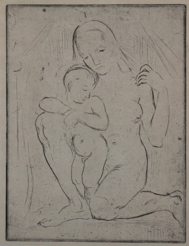 Wilhelm Lehmbruck, 1881 Duisburg-1919 Berlin, "Mutter und Kind", Kaltnadelradierung, 1910, verso bezeichnet "nichts abschneiden, ...