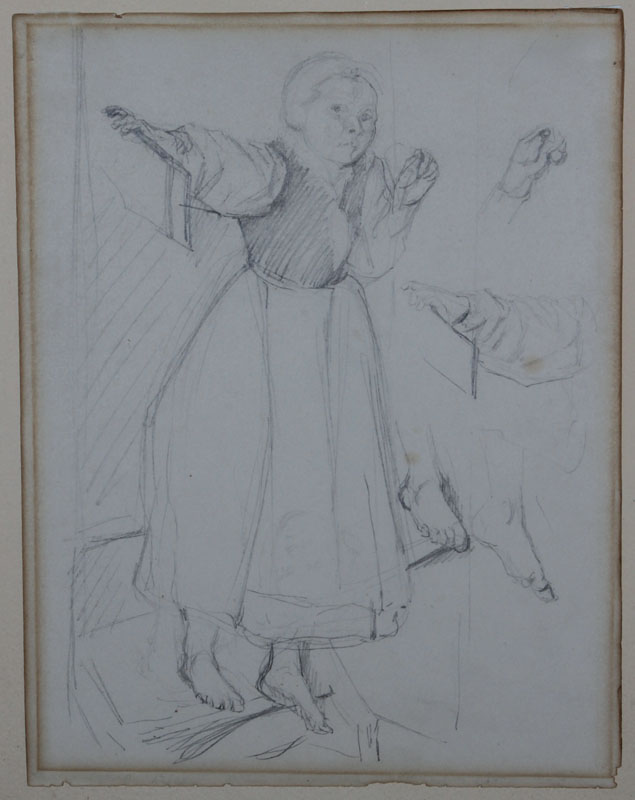 Max Liebermann, 1847-1935, Bleistiftskizze auf Karton zu dem Bild "Amsterdamer Waisenhaus", um 1882, rückseitig Landschaftsskizze, stark ...