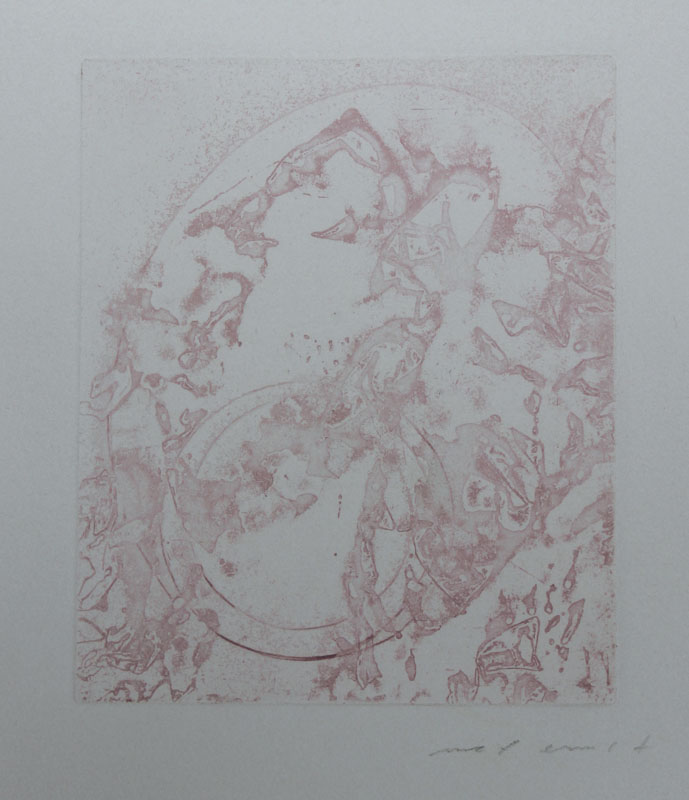Max Ernst, 1891-1976, "aus: Hälderlin Poèmes", Radierung in Rosa auf BFK Rivers Velin, 1961, Auflage von 96, hier: Probedruck außerhalb ...