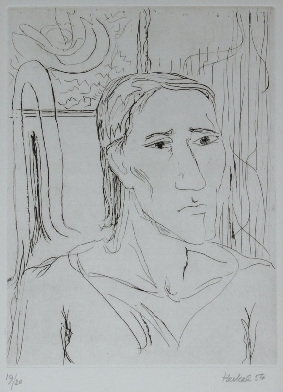 Erich Heckel, 1883-1970, "Frau", Kaltnadelradierung auf Velin, 1954, WVZ: Dube R 172, handsigniert, nummeriert 19/20, Platte ca. 33x24,8 ...