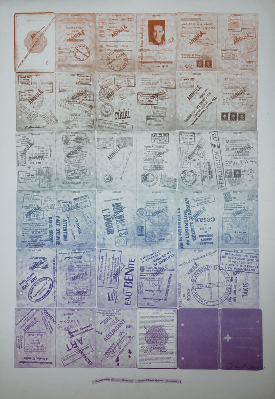 Daniel Sperri, geb. 1930, Farblithografie auf dickem Velin, handsigniert, datiert 77, ca. 98x67,5 cm, Knicke