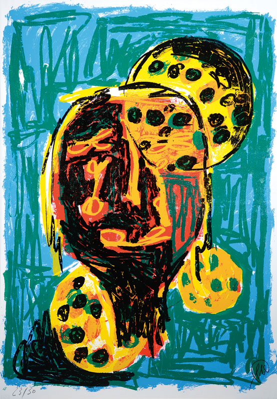 Markus Lüpertz, geb. 1941, "Kopfball", Farbsiebdruck auf Velin, handsigniert, nummeriert 23/30, ca. 100,4x70,5 cm
