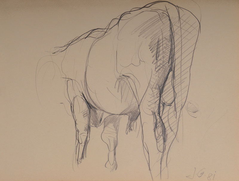 Johannes Grützke, geb. 1937, Bleistiftzeichnung, monogrammiert, datiert 1981, ca. 24x32 cm