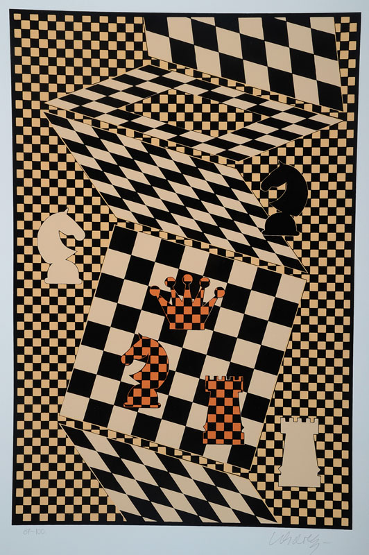 Victor Vasarely, 1908-1997, Farbsiebdruck, handsigniert und nummeriert 87/100, Motiv ca. 54,5x36 cm, Blattgr. ca. 70x49,5 cm, unter Glas gerahmt