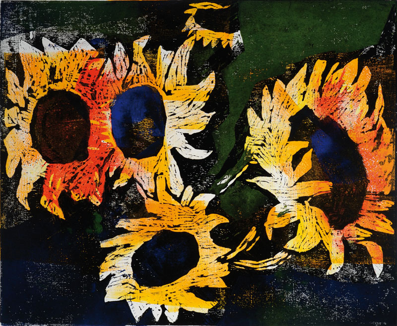 Karl Graf, 1902-1986, drei kolorierte Grafiken, übermalt mit Gouache, ca. 63x49/51x41,5/52x41 cm