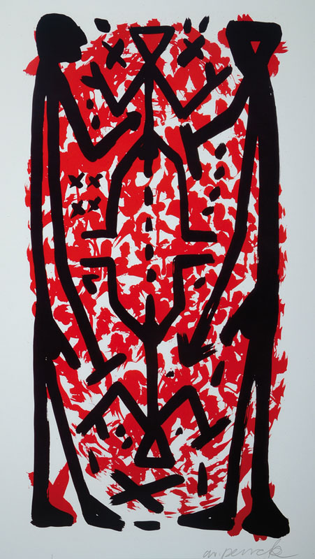 A.R. Penck, geb. 1939, Farboffset, handsigniert, ca. 62,5x40 cm, unter Glas gerahmt