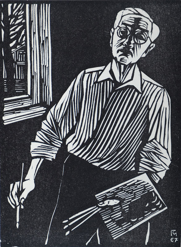 Konvolut aus zwei Holzschnitten, Karl Schmidt Rottluff, "Der Angler", WVZ Nr Ra 4, Conrad Felixmüller, "Selbstdarstellung", im ...