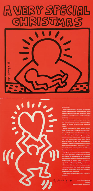 Keith Haring, 1959-1990, A Very Special Christmas, Schallplatte, handsigniert, ca. 31x31 cm, unter Glas gerahmt, Gebr.-Sp.