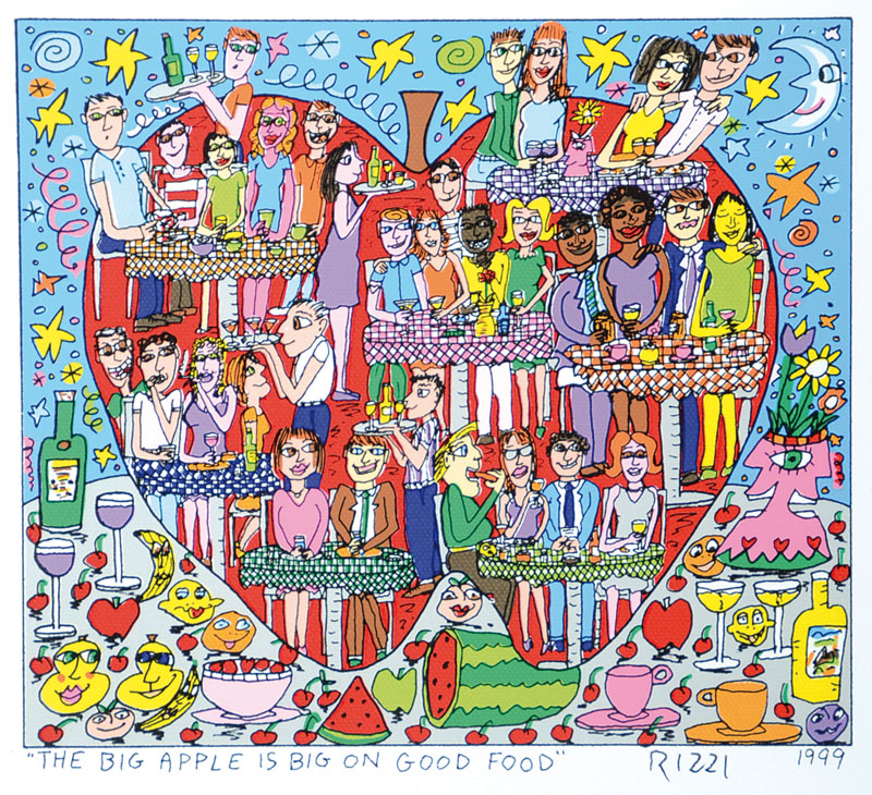 James Rizzi, 1950-2011, Farblithografie auf Leinwand, handsigniert, ca. 25x27 cm, PP, unter Glas gerahmt