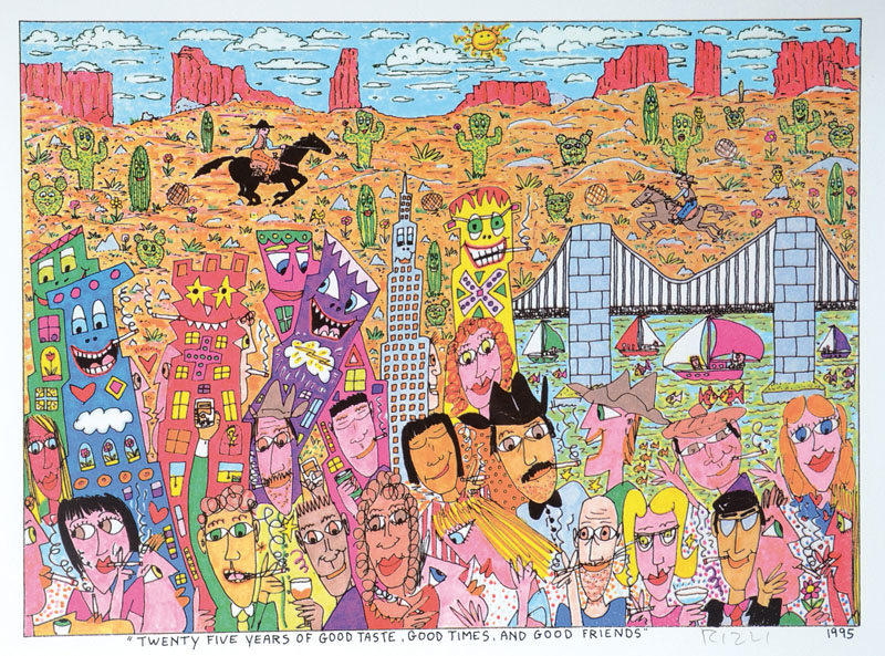 James Rizzi, 1950-2011, Farblithografie, Twenty five years of good taste, good times and good friends, handsigniert, datiert 1995, Motiv ca. 22,5x31 ...