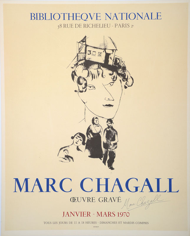 -- entfällt -- Marc Chagall, 1887-1985, Farblithografie, Bibliothek National Paris 1970, handsigniert, ca. 59x47,5 cm, unter Glas gerahmt