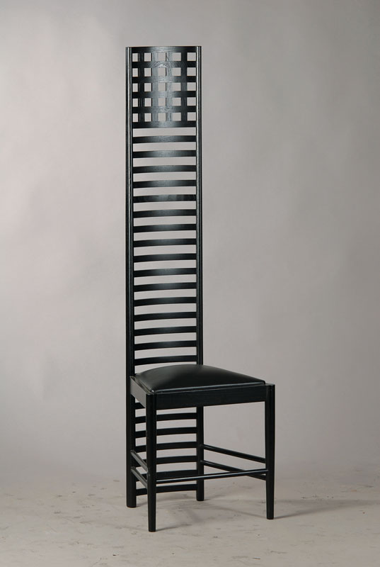 Hill House Chair, Entwurf Charles Rennie Mackintosh, Hersteller unbekannt, Esche schwarz gebeizt, Polstersitz, Originalentwurf um 1903 als ...